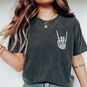 Comfort Colors Rock On Skeleton,  Spooky Shirt, Halloween Skeleton Tshirt, Retro Halloween Shirt, Skeleton Halloween Shirt, Skeleton tee