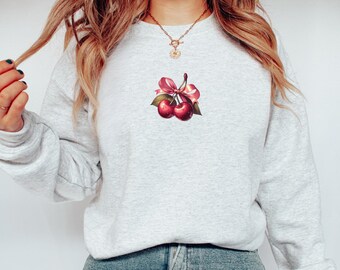 Cherry Coquette Sweatshirt: Feminine Red Fruit Pullover