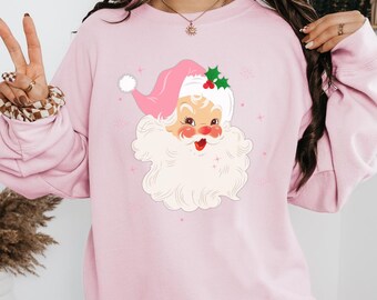Retro Pink Santa Christmas Sweatshirt: Holiday Crewneck