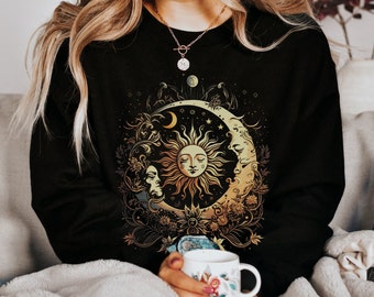 Celestial Shirt Moon Shirts Moon Graphic SweatShirt Moon Phase Astrology Astronomy Boho Oversized Sweatshirt Vintage Sun and Moon Gifts