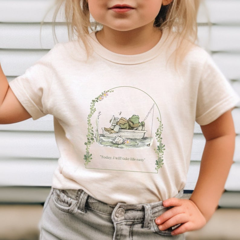 Vintageinspirerad Groda & Padda T-shirt för småbarn: Present till bokälskare Natural
