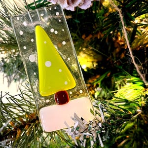 Fused glass Christmas tree hanging ornament