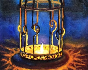 Oil Painting Original Candle Oil Painted Candle Fire Cozy Evening