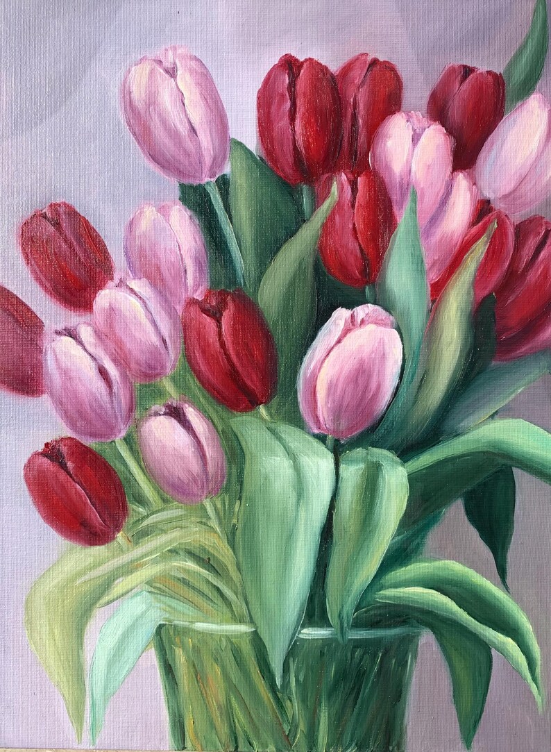 Tulip Bouquet Oil Painting | Still Life Floral Home Decor - Etsy