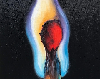 Oil painting original | fire | burning match| cozy evening | artwork | home accessories | home decor | artwork | art | fire| accessories