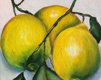 Original Lemon Oil Painting | Citrus Still Life, Kitchen Decor (8x10 in)