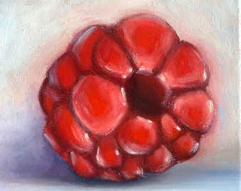Original Raspberry Oil Painting | Still Life Kitchen Decor (15x15cm)