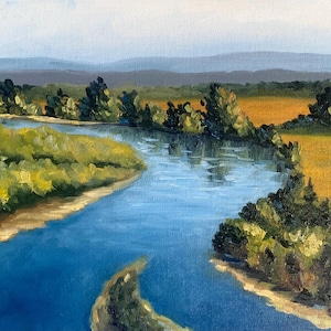 Oil painting original | landscape | nature | River | oil painted nature | summer day | wall decor | handmade | handcrafted gift | trees