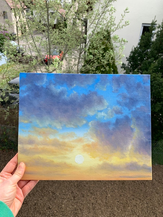 夕焼け雲のオリジナル油絵｜夏の空のアート（30 x 24 cm） - Etsy 日本