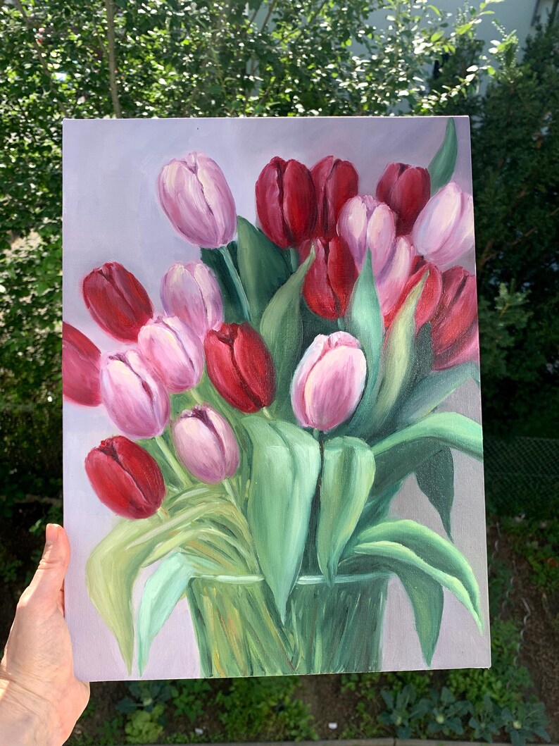 Tulip Bouquet Oil Painting | Still Life Floral Home Decor - Etsy
