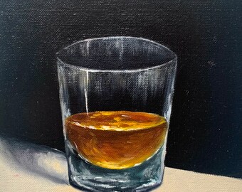 Oil painting glass | oil painted glass of whiskey| hand made | painting | kitchen decor | beautiful present | handcrafted gift | whiskey