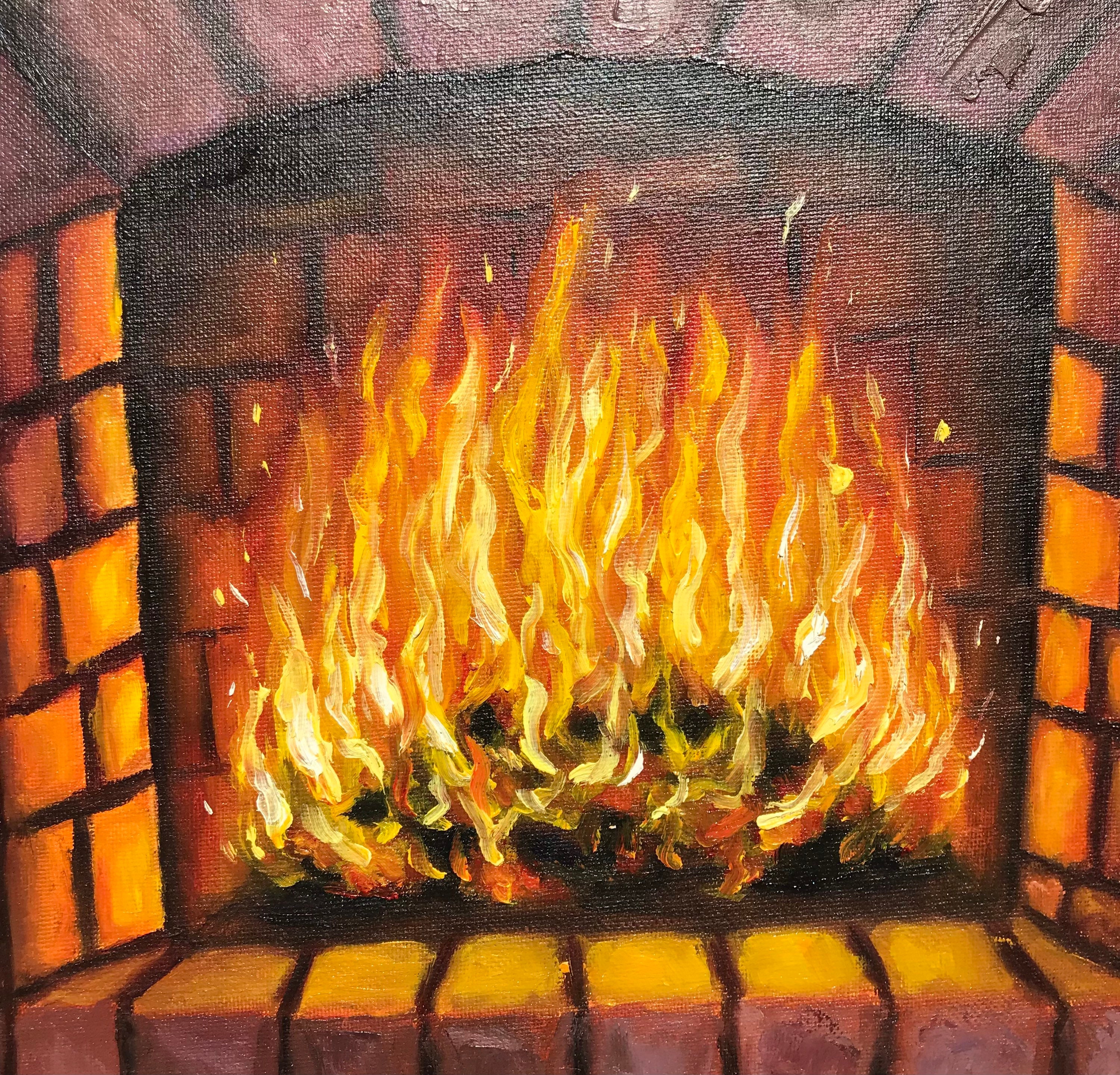 Original Fireplace Oil Painting | Cozy Home Decor Art (30x24cm) - Etsy