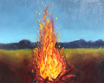 Oil painting original | fire | burning match| cozy evening | artwork | home accessories | home decor | artwork | art | fire| accessories
