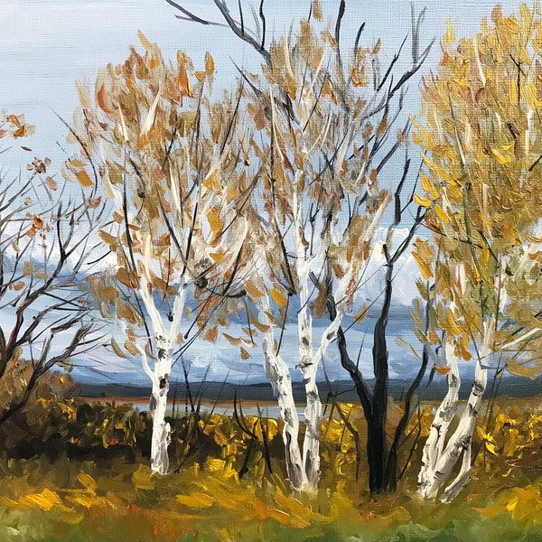 Ölgemälde original| Herbst | Ölgemälde natur | Landschaft | natur | Wald | versucht| Wohndekor | Himmel | öl gemalt versucht | Kunst