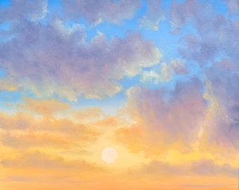 油絵　太陽と雲 夕焼け雲のオリジナル油絵｜夏の空のアート（30 x 24 cm） - Etsy 日本