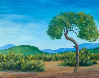 Gouache painting original | Italy | nature | summer | tree | landscape | home decor |  pine trees| home accessories |