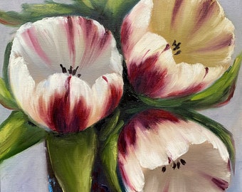 Oil painting original | flowers | tulip| tulips oil painted | spring flowers | white flowers | home accessories | home wall decor | artwork