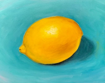 Peinture à l'huile | citron | agrumes peints à l'huile | fruits | fruits jaunes | accessoires de maison | décoration intérieure | oeuvre d'art | fait main | oeuvres d'art|