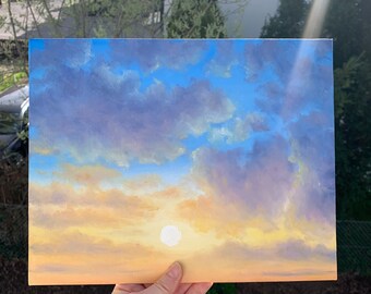 夕焼け雲のオリジナル油絵｜夏の空のアート（30 x 24 cm） - Etsy 日本