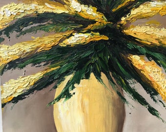 Mimosa Bouquet Oil Painting | Yellow Floral Still Life
