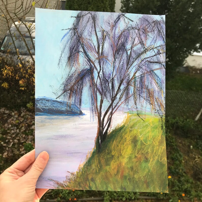 Gouache Painting Original Gouache and Oil Pastels Painting Etsy UK