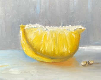 Ölgemälde | Zitrone | ölgemalte Zitrusfrüchte | Früchte | gelbe Früchte | Wohnaccessoires | Heimdekoration | Kunstwerk | handgefertigt | Kunst|
