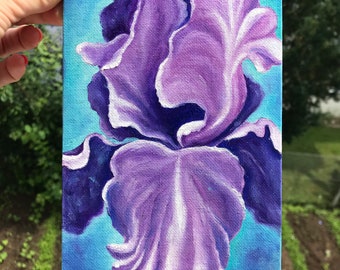 Dipinto originale ad olio di iris viola / Decorazione floreale per la casa (18 x 13 cm) iris viola