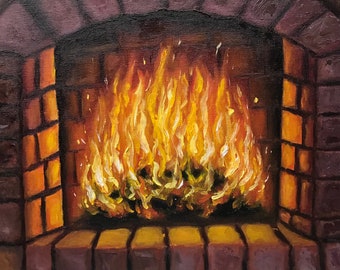 Oil painting original| oil painted fire | fire | light | cozy evening | fireplace | oil painted fire | home decor | home accessories | art |