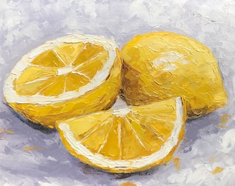 Oil painting original | lemon | oil painted lemons | artwork | citrus | yellow fruits | home decor | knife painting | handmade | art |