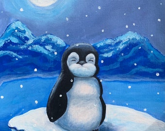 Acrylic painting original | penguin | penguins | family of penguins | animals | painted penguins | artwork | handmade | acrylic | artwork |