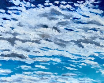 油絵オリジナル | 雲 | 空 | 夏の空 | 自然 | 油絵 | 夕焼け | 青空