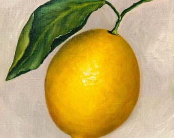 Lemon Still Life Oil Painting | Citrus Kitchen Art (19x24 cm)