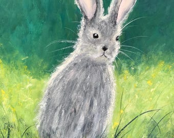 Original Bunny Gouache Painting, A4 Nature Inspired Wall Art