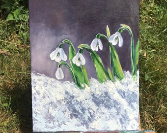 Snowdrop Oil Painting | Original Floral Knife Art (8x10 in)
