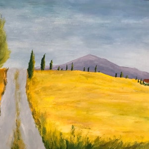 Gouache painting original | landscape | Italy | field | summer day | nature | home accessories | home decor | sky | field | tree painting