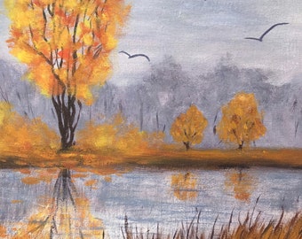 Original Gouache Painting | Autumn Landscape Art