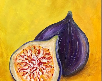Original Gouache Fig Painting | Violet Fruits Artwork | A4 Home Decor