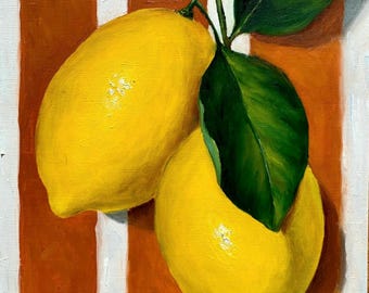 Lemon Still Life Oil Painting | Citrus Kitchen Decor (21x29.7 cm)