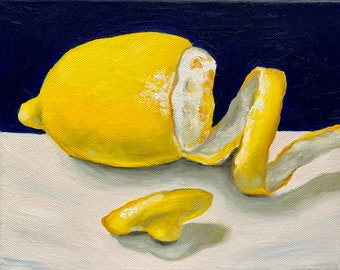 Oil painting | lemon | oil painted citrus | fruits | yellow fruits | home accessories | home decor | kitchen decor | handmade | 8*10 in
