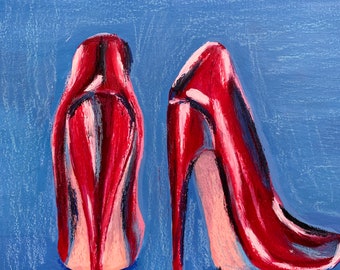 Gouache and oil pastels painting original | shoes | high heels | red shoes | home wall decor | women shoes | interior painting| still life |