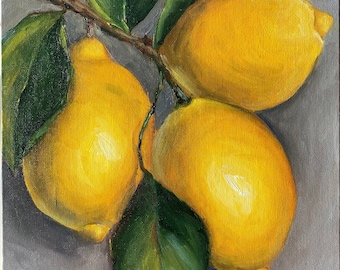 Oil painting original| fruits | lemons | yellow fruits | still life| home decor | kitchen decor | citrus | interior painting| gift