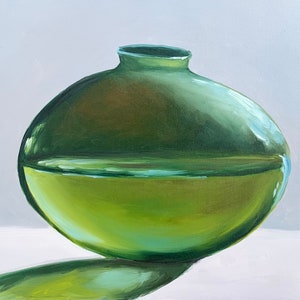 Oil painting original| vase | oil painted vase | handmade | home accessories | home decor | green vase | objects painting | still life |