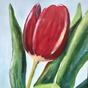 Gouache painting original | tulips | light blue background | flowers | kitchen art| nature | artwork | handmade | home accessories | handmad