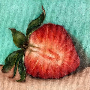 Oil painting original |strawberry | fruits | red fruit | home wall decor | mini painting | berries | kitchen decor | still life | food