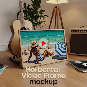 Video Mockup Horizontal Frame - Interior Landscape Video Mockup Cozy Retro Scene - Wall Art Photoshop Video Animated PSD Mockup Template