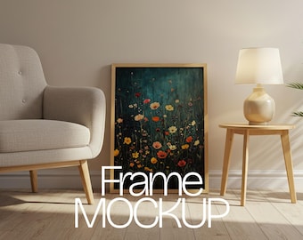 Scandinavian Living Room Poster Frame Mockup Vertical (PSD, Digital Download)