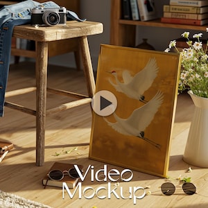 Boho Vertical Frame Video Mockup: Vintage Poster PSD Template