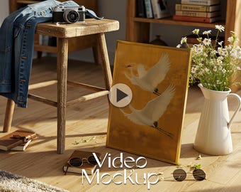 Boho Vertical Frame Video Mockup: Vintage Poster PSD Template