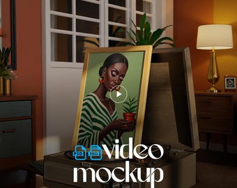 Maqueta de vídeo de interior bohemio: Arte mural vertical PSD (Descarga digital)