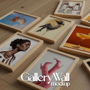 Gallery Wall Mockup Set: A3/A4 Frame, Natural Wood (PSD Template, Digital Download)
